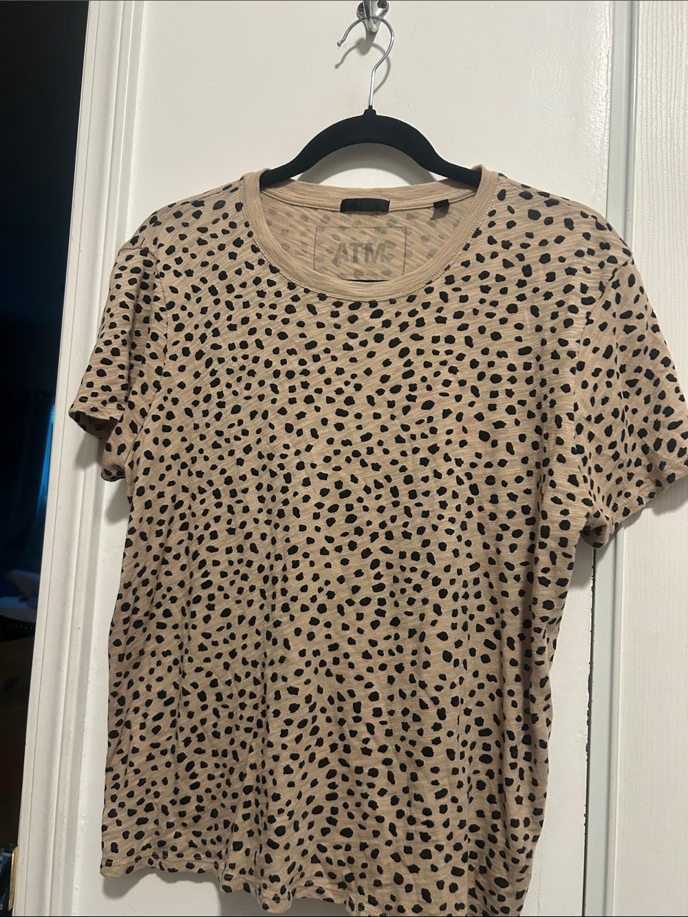 ATM Anthony Thomas Melillo Beige Short Sleeve Tee with Black Spot Print